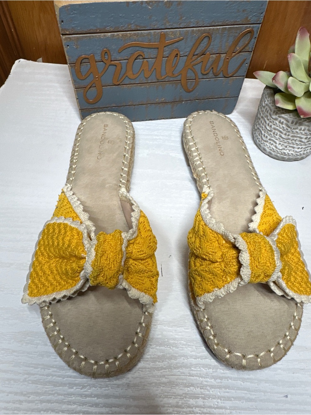 Bandolino Mustard Yellow Bow Slide Mules